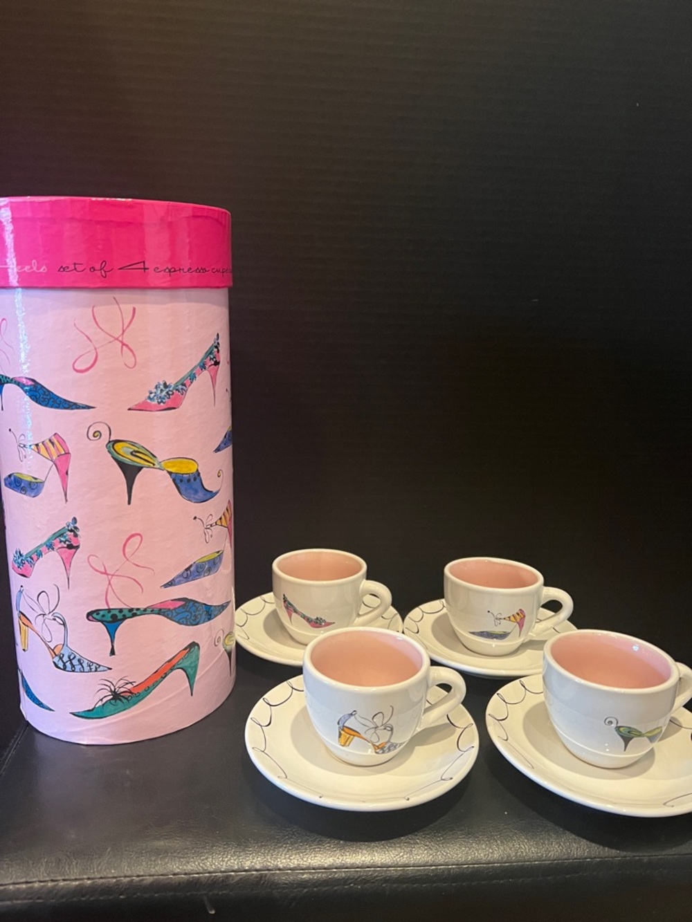 Rosanna Pink Lined Espresso Cup & Saucer Set with Decorative Shoe Motif